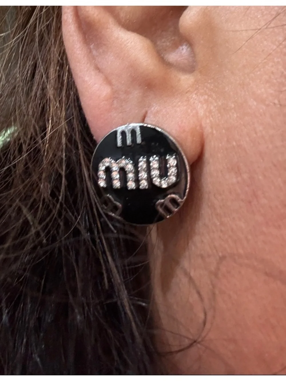 Mi Black and Silver Crystal Logo Round Cufflinks